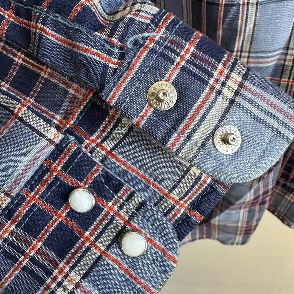 Levi's Vintage 80s Western Pearl Snap Plaid Shirt White tab L
